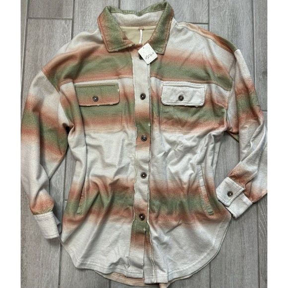 FREE PEOPLE $178 LARGE RUBY PRINTED SHACKET COTTON BLEND JACKET MARZIPAN - Picture 5 of 13